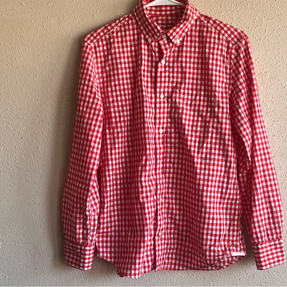 Crewcuts J.Crew Boys Size 14 Red White Gingham Lightweight Button Down Shirt Vtg